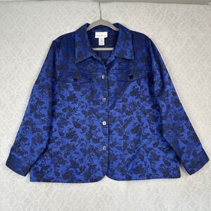Susan Graver Satin Brocade Jacket 1X Midnight Blue Black Iridescent Bonsai Artsy